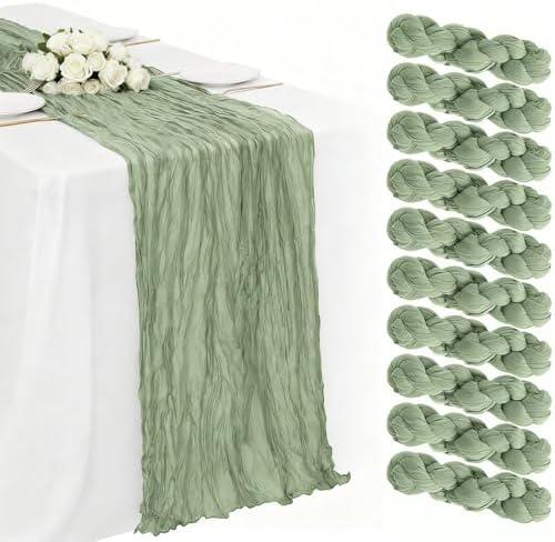 10 Pack Sage Green Cheesecloth Table Runner 120 Inch 10 FT Boho Gauze Cheese Cloth Long Table Runner Romantic Rustic Sheer Runners for Wedding Baby Shower Home Decor Holiday Decorations