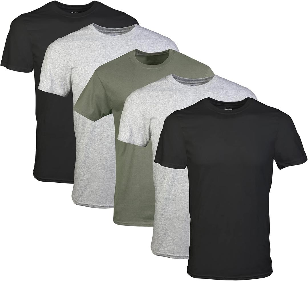 Gildan Mens Crew T-Shirts, Multipack, Style G1100 (Large, Black/Sport Grey/Military Green (5-pack))