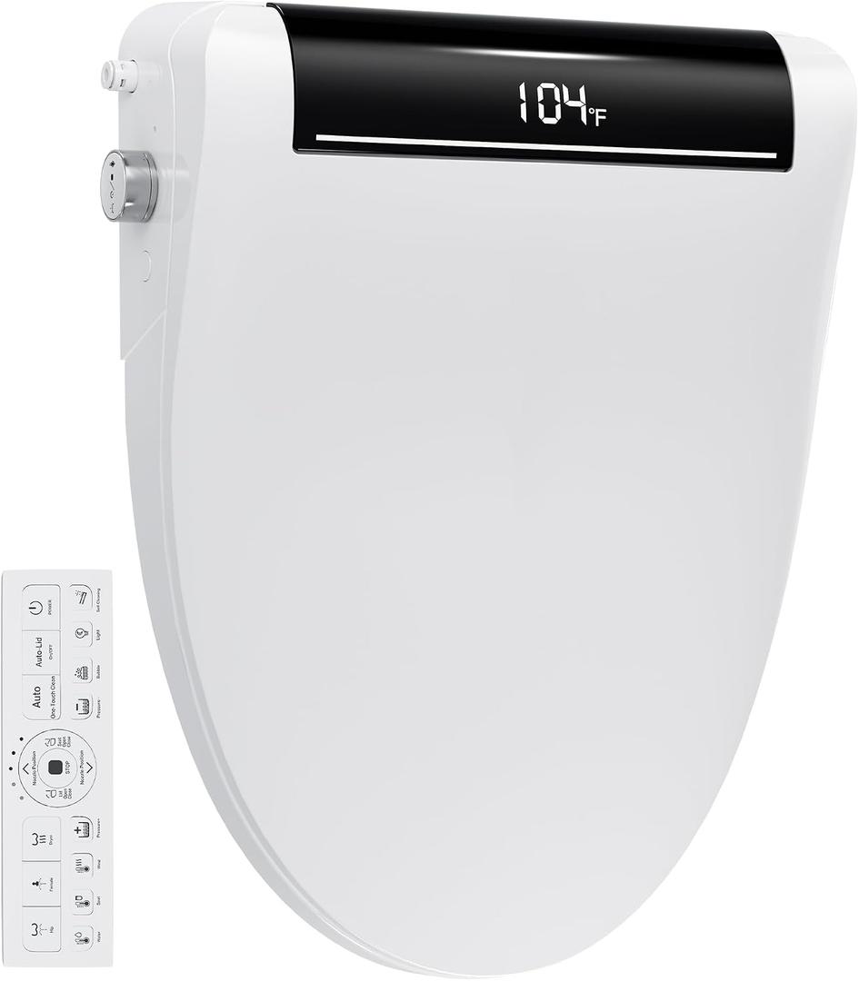 Bidet Toilet Seat,Voice Control,Auto Open,Heated Water,Elongated | Warm Air Dryer,Heated Seat,LED Temp Display,Wireless Remote,Self-Cleaning Nozzle,Night Light,Bubble Shield