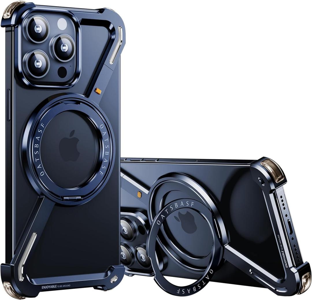 OATSBASF Minimalist Phone Case Compatible with iPhone 12 Pro Max 6.7", 360 Rotation Kickstand Aluminum Metal Frameless Design Bumper Z Case, Protective Shock Grade Shell, Blue