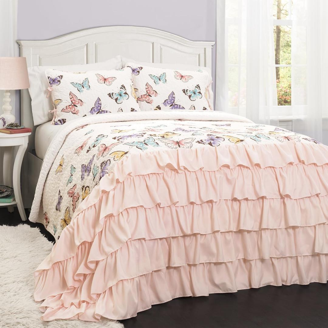 Lush Decor Flutter Butterfly 3-Piece Quilt Set, Cute Quilted Bedspread, Pink, Full/Queen Lush Decor Flutter Butterfly 3-Piece Quilt Set, Cute Quilted Bedspread, Pink, Full/Queen