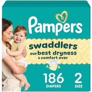 Pampers Swaddlers Diapers, Size 2 (10-22 lbs), 186 Count, Absorbent, Keeps Baby Dry and Comfortable, Skin Safe Disposable Baby Diaper