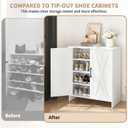Farmhouse Shoe Storage Cabinet with Doors, 5-Tier Wooden Shoe Cabinet Organizer with 3 Adjustable Shelves, Shoe Rack Shoe Cabinet for Entryway, Hallway, White, 13.8"D x 27.6"W x 31.5"H