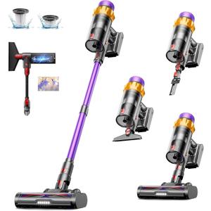 Cordless Vacuum Cleaner, 650W 55KPA 70 Mins Vacuum Cleaners for Home, Self-Standing Cordless Vacuum with Charging Dock Station, LED Display, Upgraded Anti-Tangle Stick Vacuum for Pet Hair/Carpet/Floor (Purple)
