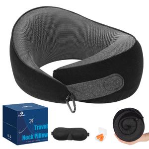 Travel Pillow - Neck Pillow Airplane Memory Foam Filling for Plane,Cars Sleeping, Road Trip, Long Flights, Portable Plane Accessories, Includes Eye Mask & Earplugs (Black)