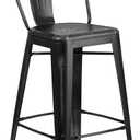 Flash Furniture Commercial Grade 30" High Distressed Black Metal Indoor-Outdoor Barstool with Back, Set of 1