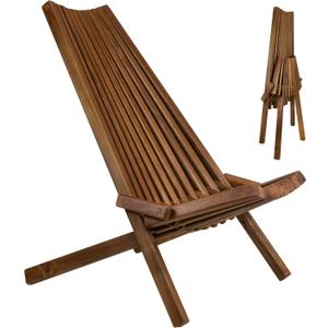 CleverMade Tamarack Folding Wooden Outdoor Chair -Stylish Low Profile Acacia Wood Lounge Chair for the Patio, Porch, Lawn, Garden or Home Furniture - Cinnamon
