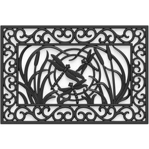 Original Rubber Doormat Outdoor, Outside Door Mat, Durable,Easy Clean,Waterproof Outdoor Rug forfor Patio,Entrance,Deck (1'8" x 2'6" (Octagonal), Black Dragonfly)