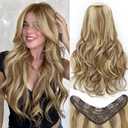 ALXNAN Long Wavy Hair Extensions for Women, Clip in Hair Extensions Clip Ins Soft Full Head Synthetic Hairpieces 20 Inch Light Brown Mixed Ash Blonde