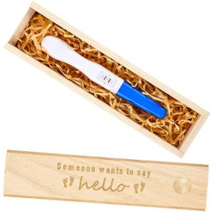 Qunclay Pregnancy Test Keepsake Box Surprise Pregnancy Announcement Box Wooden Baby for Husband Grandparents Baby Memory Souvenir Collection case with Raffia Ribbon(Classic) (natural)