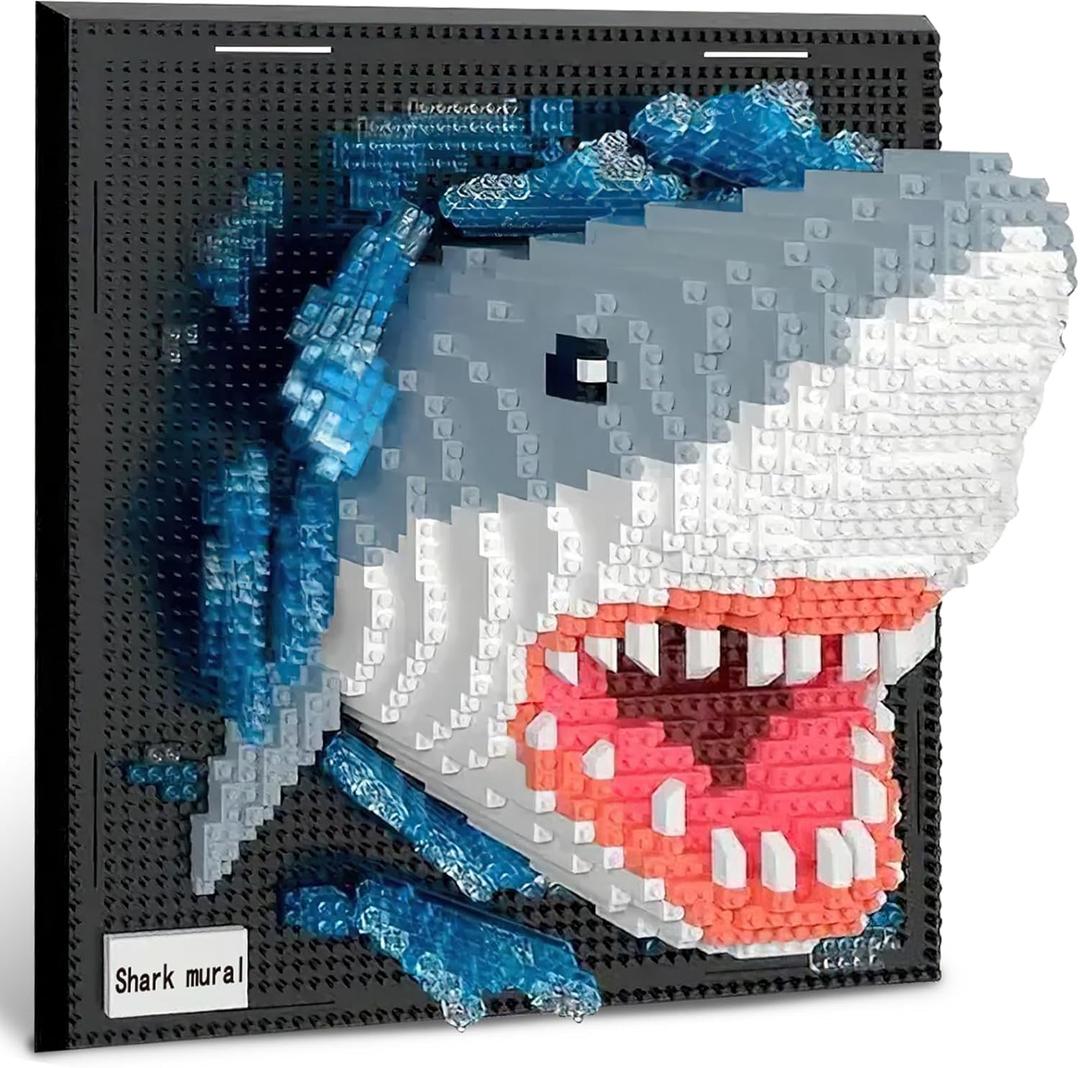 Shark Animal 3D Wall Art Micro Mini Building Blocks Set for Adults, Unique Home Wall Decor or Table Display, No Compatible with Lego, Ideal Birthday Christmas Toy Gift for Teens (2166 PCS)