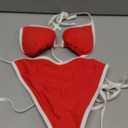 Suvimuga Women Two Piece Swimsuit Color Block Swimwear Halter String Triangle Bikini Sets (Medium, Red)