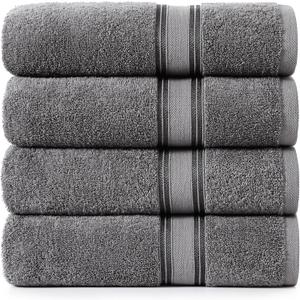 LANE LINEN 100% Cotton 4 Pack Bath Towels Set (30"x60") - Zero Twist, Large Cotton Towels for Bathroom - Quick Dry, Soft & Absorbent Bath Towel Set - Remains Soft After Multiple Washes - Cool Grey