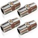 4PCS Hex Stainless Steel Nipple 3/8"NPT Male X 3/8" NPT Male Pipe Fitting 3/8 inch Stainless Steel Pipe Nipples Male Pipe Adapter Fittings Heavy Equal Nipples Connectors