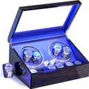 ANWBROAD Watch Winder for Automatic Watches 4 Watch Rotator and 6 Extra Storages with Super Quiet Mabuchi Motor LED Backlight Watch Turner Piano Paint Watch Shaker 4 Rotating Modes Gift USB UJWW002E
