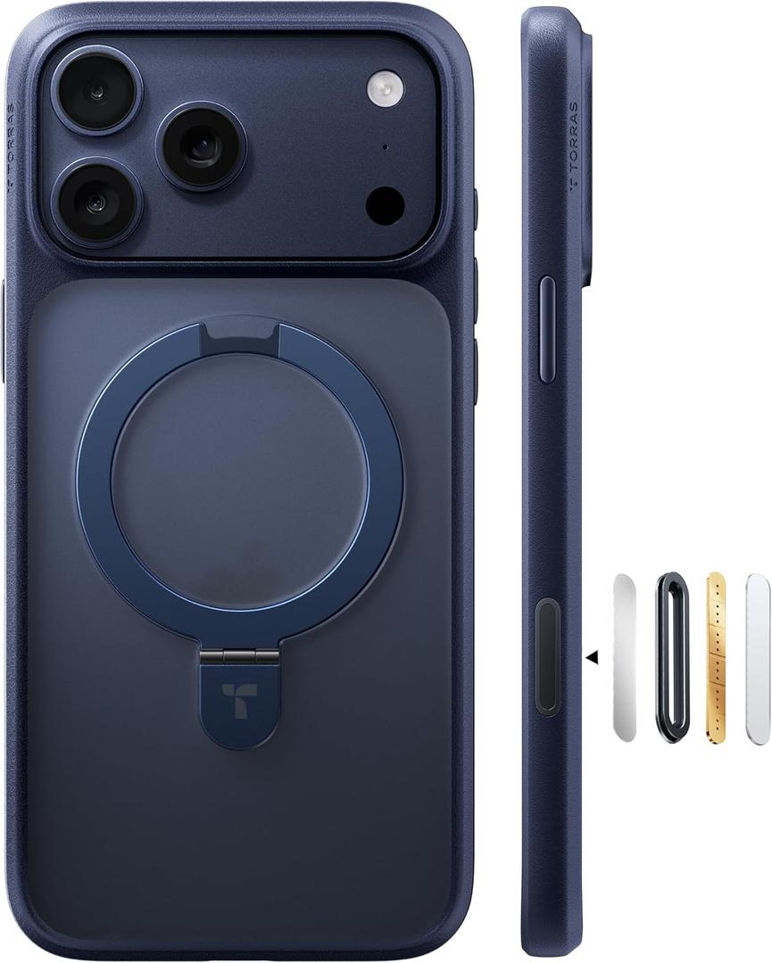 TORRAS Stand for iPhone 17 Pro Max Phone Case, Camera Control, Fit for MagSafe, Military-Grade Protection, Magnetic Slim Translucent Anti-Fingerprint Phone for iPhone 17 Pro Max Case, Deep Blue