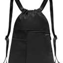 Drawstring Backpack with Mesh Pocket Water Resistant String Beach Swim Sports Gym for Women Men (Black)