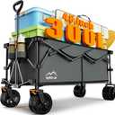 300L Extra Large Collapsible Foldable Wagon, 440lbs Load Capacity 48''L Extended Heavy Duty Folding Beach Wagon with Big All-Terrain Wheels, Utility Garden Cart for Outdoor Activities, Gray