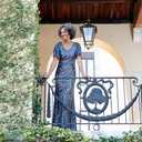 Alex Evenings Women's Long Mother of The Bride Sequin Dress with Cold Shoulder Flutter Sleeves (Blue) Navy/Nude Flutter Sleeve, 6P