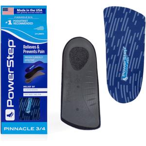 PowerStep Pinnacle 3/4 Insoles, Orthotic Insole for Tight Shoes, Plantar Fasciitis Relief, Arch Supports Orthotic Insoles for Women and Men, Made in The USA (Men's 7-8.5 / Women's 9-10.5) (Blue/Light Blue)