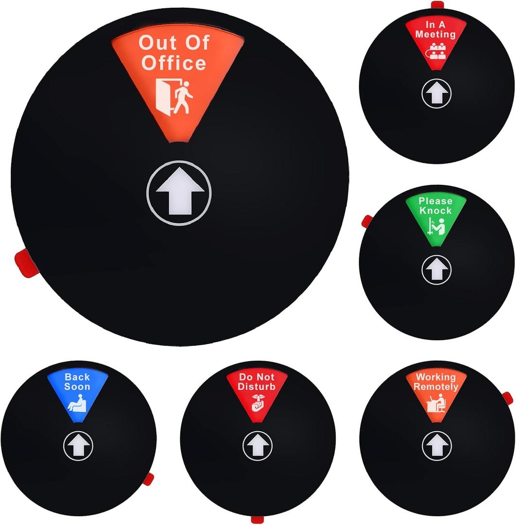 Rotating Office Door Sign with State Diagram - 6" Magnetic & Adhesive Privacy Sign with 6 Status Modes (In A Meeting/Working Remotely/Back Soon/Do Not Disturb/Out Of Office/Please Knock) (Black, 6 inches)