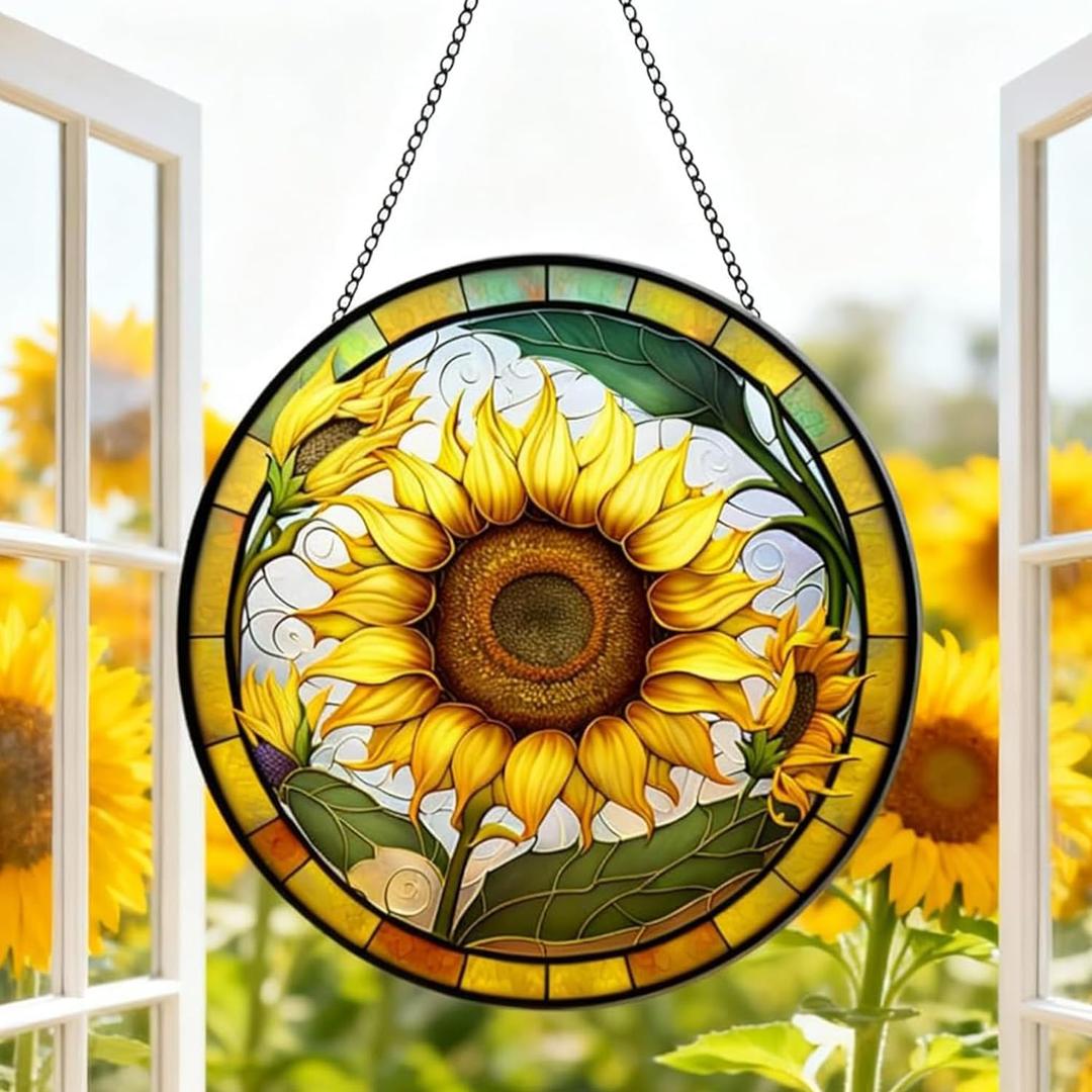 Sunflower 11.8'' 2D Acrylic Window Hanging, Beautiful Flower Art Suncatcher Wall Decor for Kitchen Indoor Outdoor Home Garden, Sunflower Gift Ideas for Women Mom Grandma Teacher