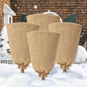 Riare 4 Packs 45× 70 Inch Burlap Winter Plant Cover Bags with Drawstring