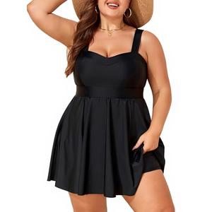 Smismivo Plus Size Swimsuit for Women Tummy Control One Piece Bathing Suit Vintage Retro Slimming Swimdress Modest Full Coverage Padded Push Up Boy Shorts Skirt Dress Swimwear (Black), Size: 4XL