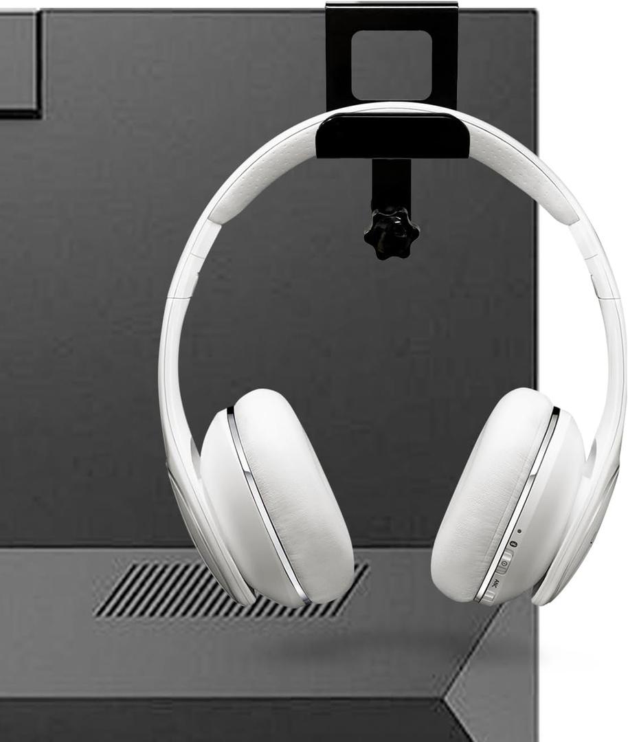 Monitor Back Stand for Headphone, No Adhesive Needed Space Saving Desk Organizer, Compatible with Different Computer Monitors (Black)
