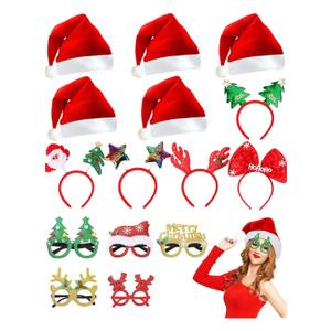 Unistylar Christmas Headwear Headbands and Glasses Set, Christmas Party Favors, Eyeglasses Headpieces Santa Hats Accessories