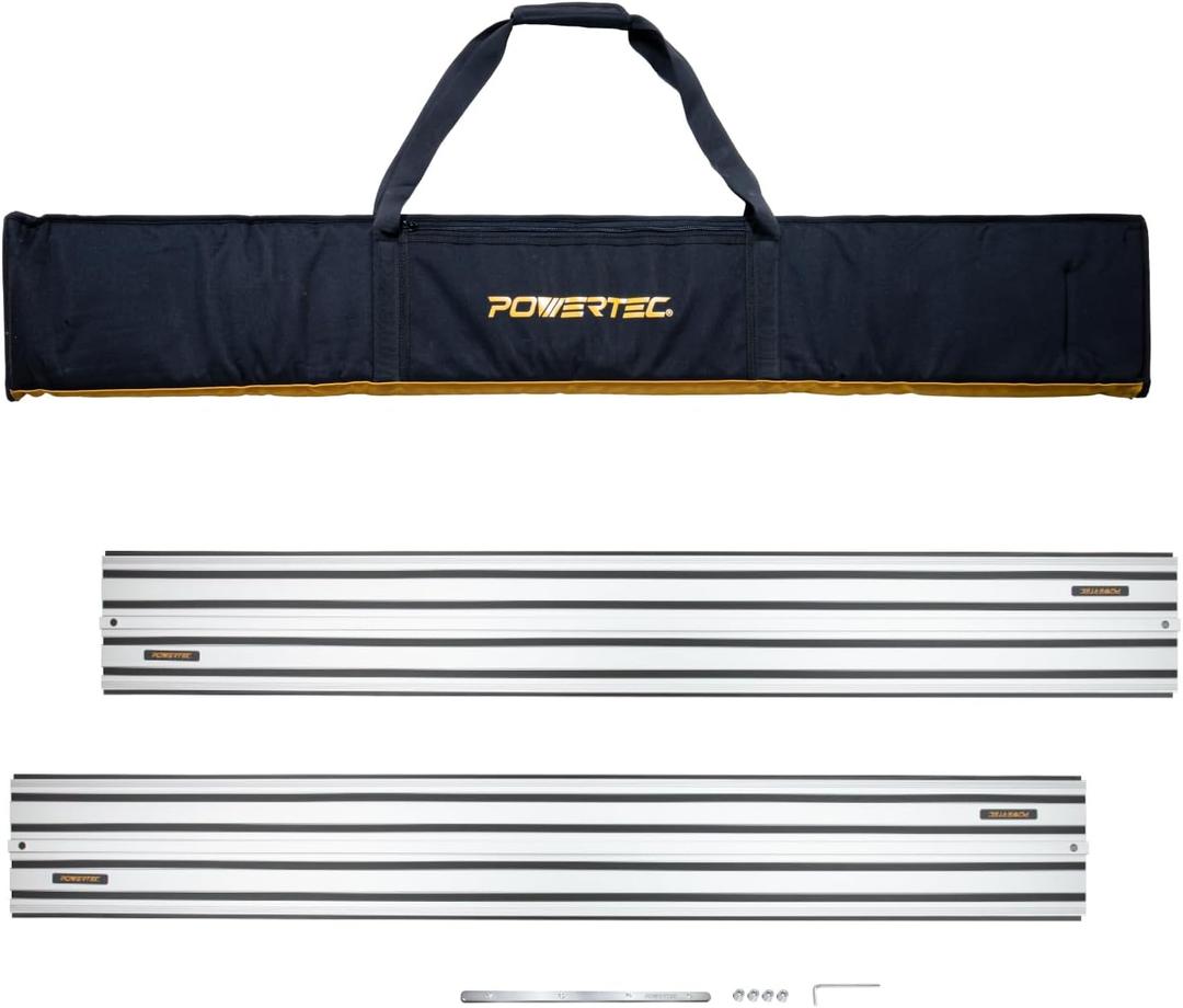 POWERTEC 110" Track Saw Guide Rail Connector Set with Protective Bag for DeWalt Track Saws | Includes 2x55" Aluminum Extruded Guide Rails and (1) Guide Rail Connector for Woodworking Projects (71961)