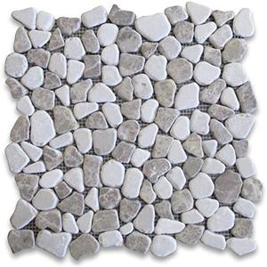 Stone Center Online Emperador Light Mix Beige Marble River Rocks Pebble Stone Mosaic Tile Tumbled Kitchen Bath Wall Floor Backsplash Shower (1 Sheet)