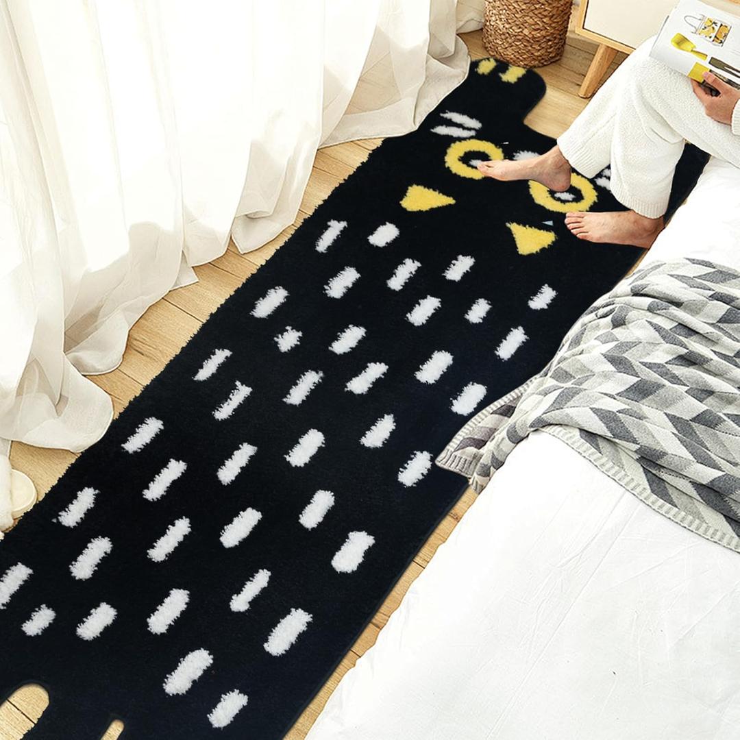 1.7x5.9ft Tibetan Cat Area Rug,Tufted High Pile Runner Rugs for Bedroom,Kitchen,Living & Dining Room Home Dcor,Entryway Washable Cat Carpet,Black (20"x70")