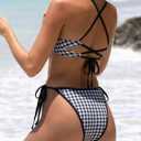 Sexybody Women Two Piece Bikini Sets Gingham Bandeau Swimsuits High Cut Tie Side Bathing Suit