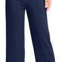 Women's Capri Pants with Pockets High Waist Yoga Pants Wide Leg Workout Crop Summer Pants for Casual, Travel, Exercise(Navy, S)