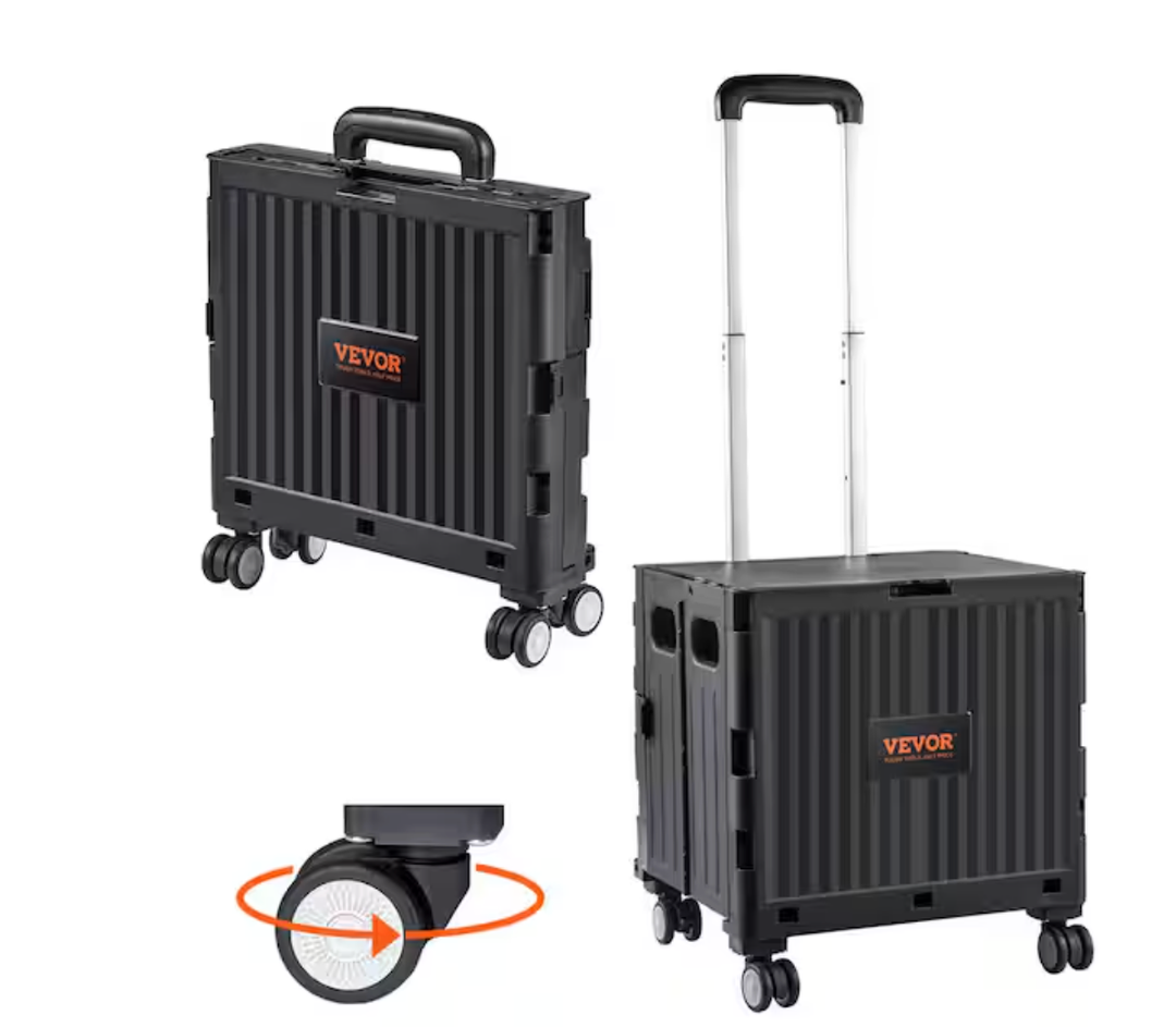 Foldable Utility Cart 110 lbs. Load Capacity Folding Portable Rolling Crate Hand Cart for Travel, Shopping, Moving