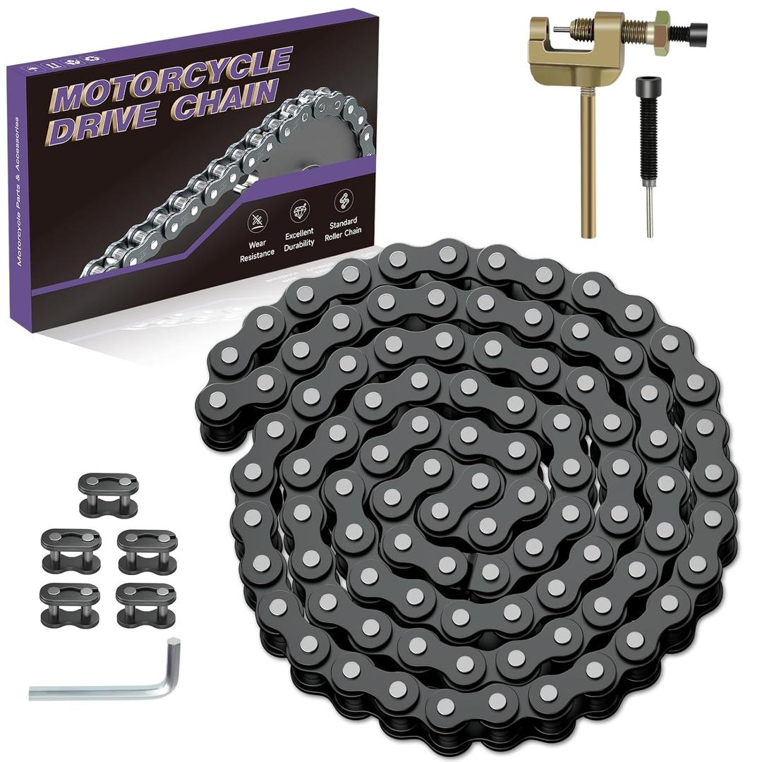 35 Roller Chain 3 Feet 95 Links with Chain Breaker Replacement for Go Kart Cart Mini Bike Bicycle Dirt Bike Motorcycles Powersports Accessories Parts with 35 Chain Master Links Connecting Link (Black)