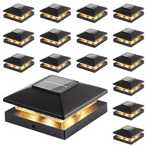 Solar Post Cap Lights Outdoor 3-Pack, Black Waterproof Solar Powered Deck Fence Lights Fit 4x4 Wood/Vinyl Posts, Bright Warm White for Patio, Porch