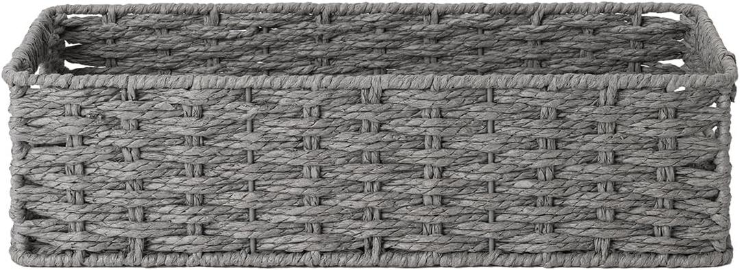 StorageWorks Toilet Tank Basket for Bathroom, Round Paper Rope Wicker Storage Basket Back of Toilet Tank Top, 14 "L x 6 "W x 3 "H, 1 Pack (Grey)