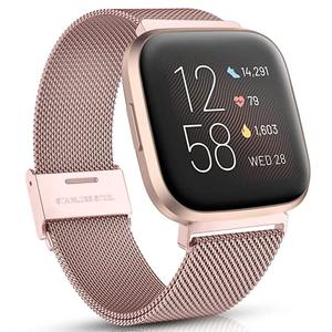 Maledan Metal Bands Compatible with Fitbit Versa 2 Band for Women Men, Adjustable Stainless Steel Mesh Loop Bracelet Wristbands for Fitbit Versa 2/Versa/Versa Lite SE, Rose Gold