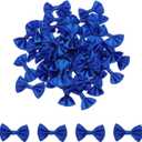 MECCANIXITY 50pcs Navy Blue Bow Ties 1.5" x 1" Mini Bowknot for Crafting Satin Bows Bulk for DIY Sewing Scrapbooking Wedding Gift Present Home Decoration