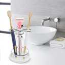 HarJue Toothbrush Holder Stand for Bathroom, Metal Toothbrush Organizer with Marble Base, Toothbrush Storage Collection for Family, Suitable for Home Hotel Countertop Vanity (Small, Chrome Finish)