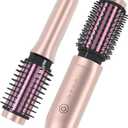 Youbella Cordless Hair Curling Iron Brush, Mini Travel Hot Straightener Comb, 3-in-1 Portable Wave Curling Wand, 1.5 Ionic Heated Brush, USB Rechargeable Hair Curler, Pink  No Automatic Rotation