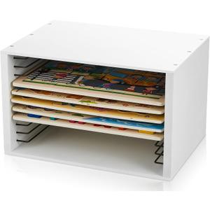 Sintuff Wooden Puzzle Organizer Rack, 12-Slot Jigsaw Puzzle Holder for Standard Size Puzzles up to 11.7", Layered Storage Shelf for Craft Collection Lovers Accessories(Standard Size,White)