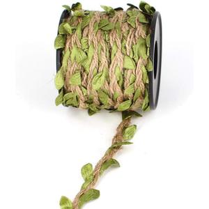 1 Roll 10m/32.8ft Hemp Rope Jute Twine String With Simulated Foliage Leaves Artificial Vine Rattan DIY Arts Crafts Supplies for Home Garden Christmas Wedding Party Jungle Theme Decor(Green Leaf)