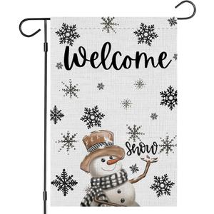 2 x Winter Snowman Let it Snow Garden Flag 12 x 18 Inch Merry Christmas Double Sided Linen Yard Flag Outside Farmhouse New Year Xmas Holiday Decor