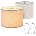 Set of 2 Empire Lamp Shades, 13 Inch Medium lampshades, Handcrafted Natural Linen Fabric lampshade, Assembly Required, Lamp shade for Table Lamp and Floor Light (11"x13"x10", Beige)