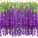 24 Pack Artificial Fake Wisteria Vine Ratta (3.75 Feet) Hanging Garland Silk Flowers String Home Party Wedding Decor (Blue)