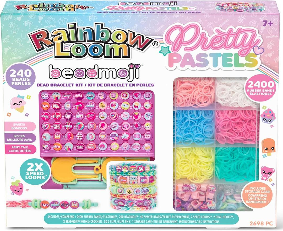 Rainbow Loom Pretty Pastels, Beadmoji, Bracelet Making Kit for Girls - Includes Speed Loom and Dual Hook for Twice The Fun - Create Personalized Bracelets, Ages 7+