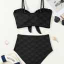 Herseas Women's Seashell Textured Bikini Sets Knotted Front 2 Piece Swimsuits Ruffle Trim Bathing Suits (Black, M)